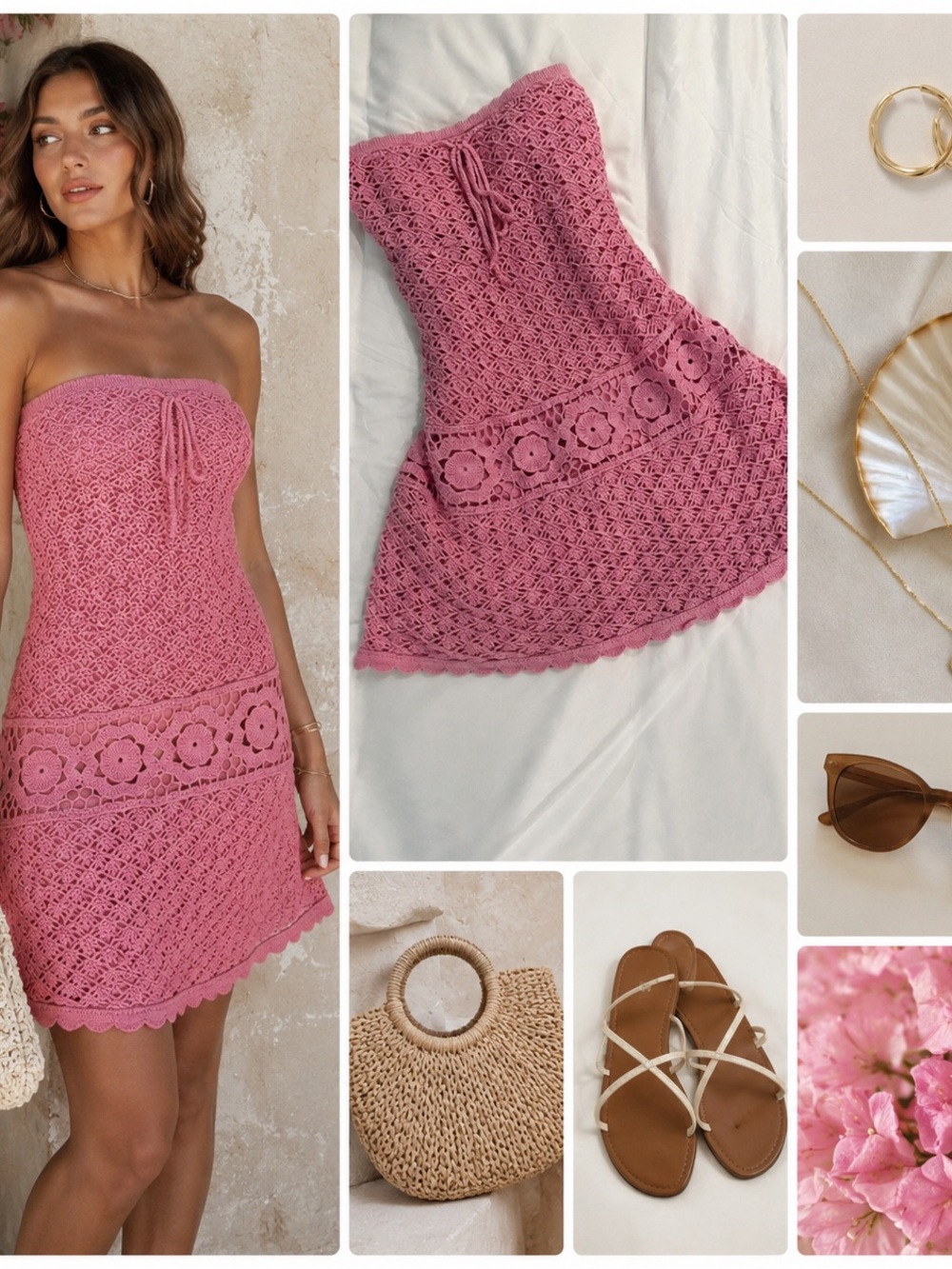 wild fable Strapless Crochet Mini Dress in Dusty Rose